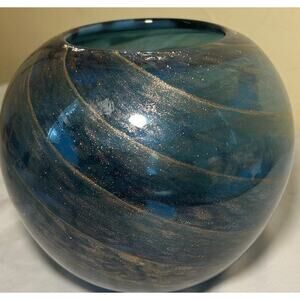 Vtg RARE! Murano Blue Glass Vase Fratelli Toso with Blue Gold Galaxy Stunning
